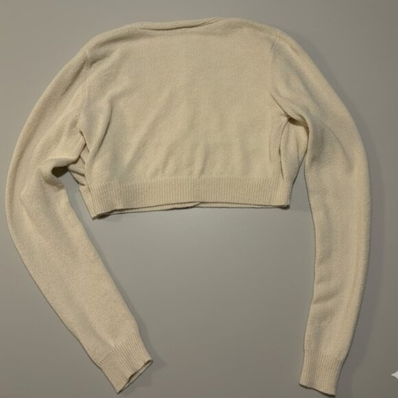 🧶 DOUBLE ZERO Cropped Shaggy/Fuzzy Cardigan - Cream/Beige - Picture 2 of 5